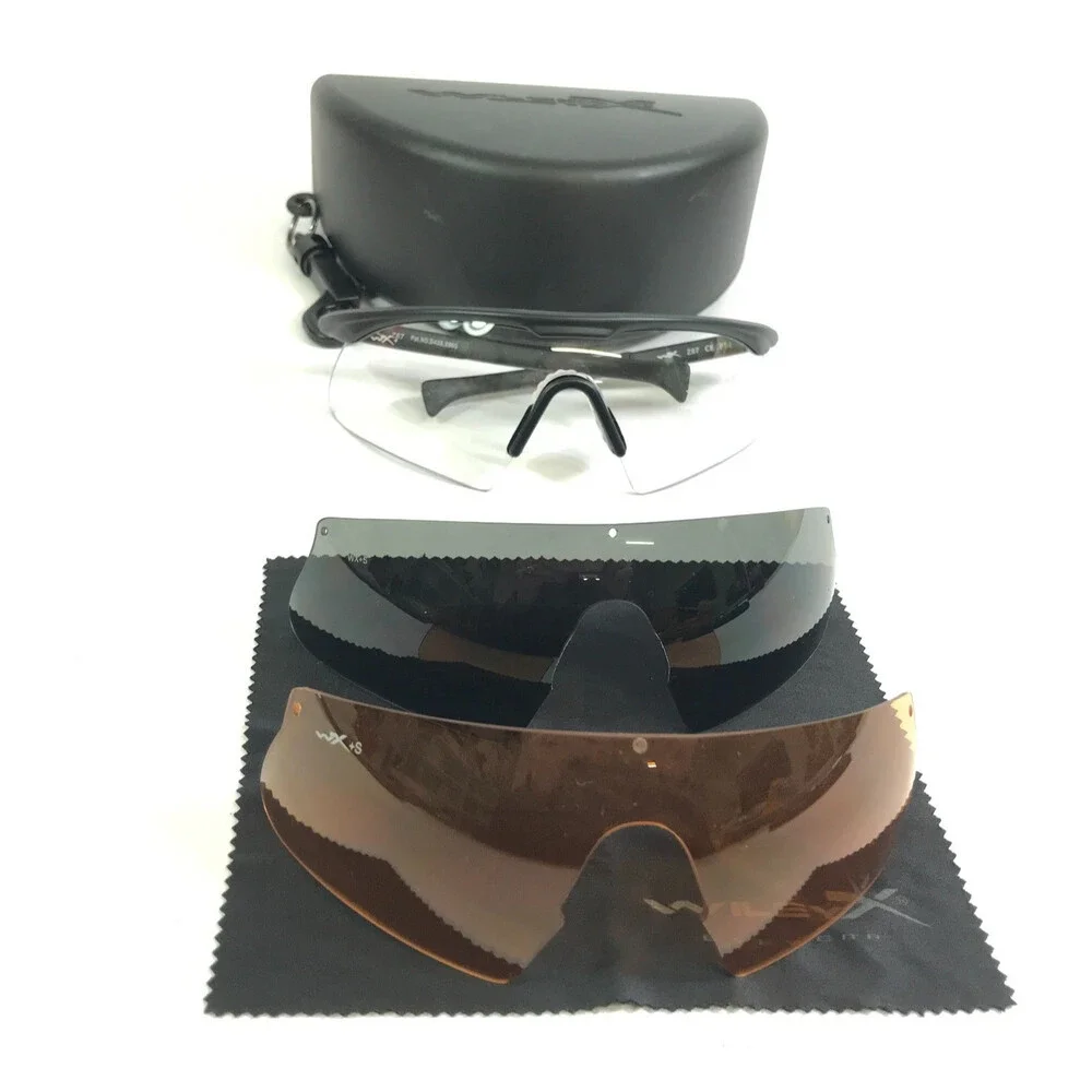 Wiley X Safety Sunglasses Z87 CE PT-1 Matte Black Shield Frames w Several Lenses